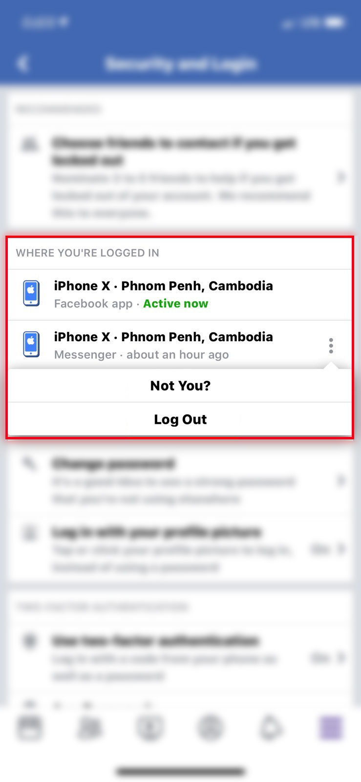 How to logout facebook from other devices