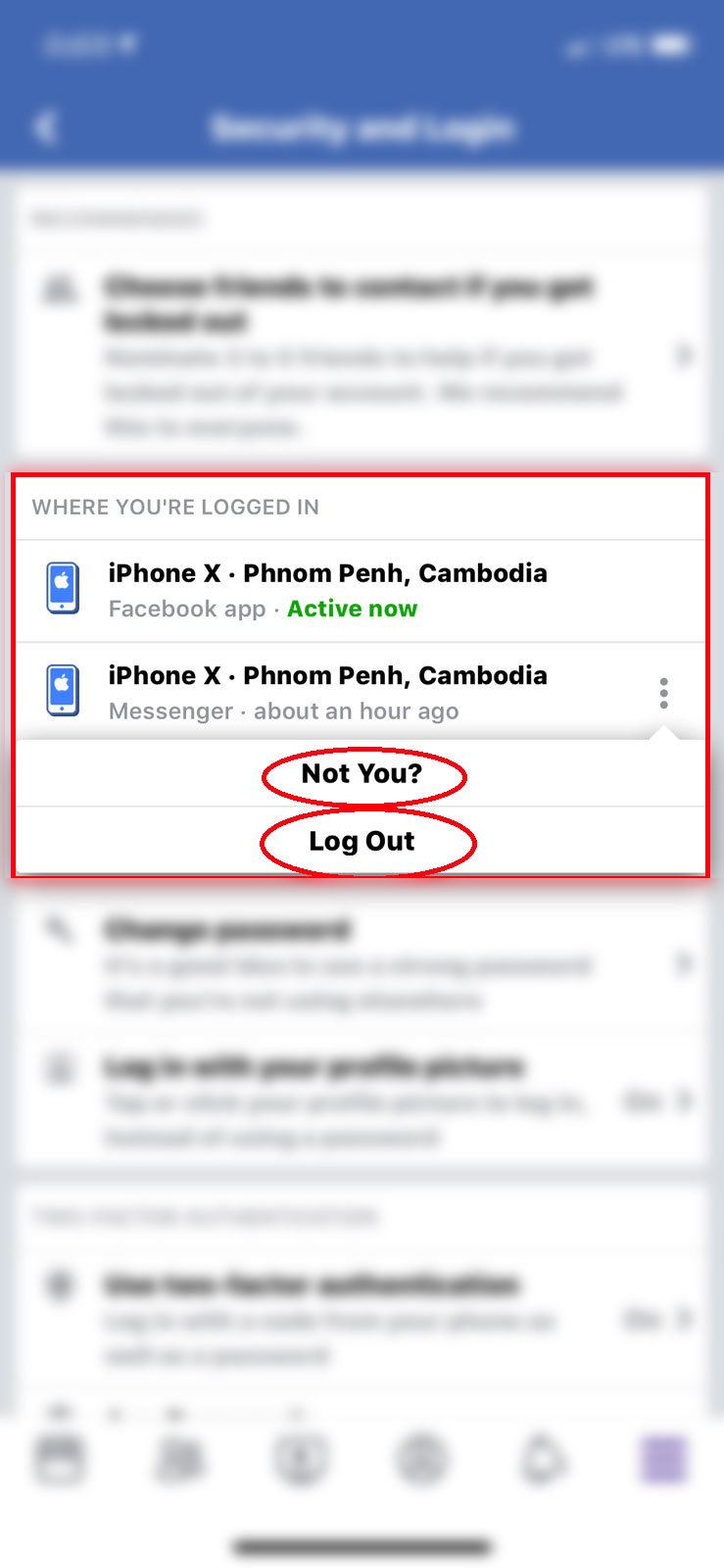 How to logout facebook from other devices